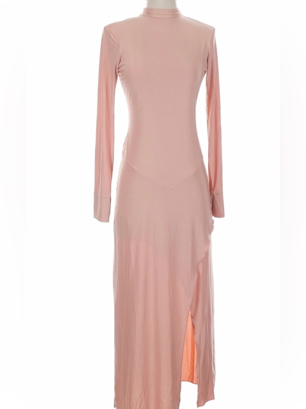 Women's Long Sleeve Blush Pink Maxi Dress with Side Slit